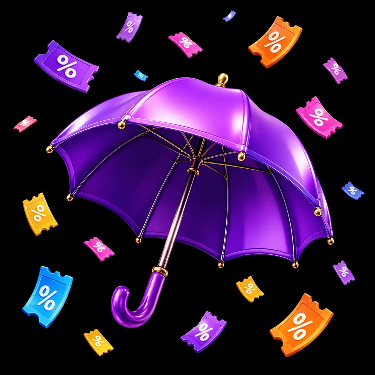 Seasonal coupons dropping around a parasol